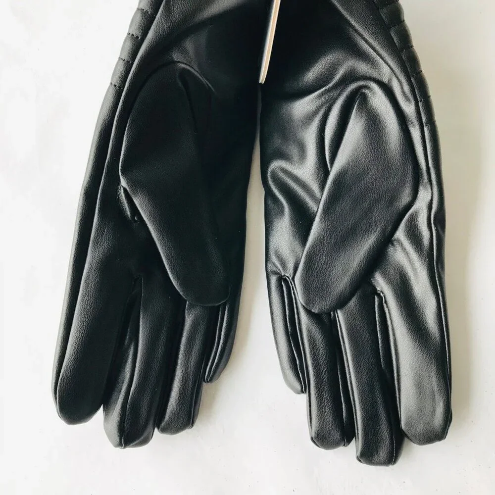 Elle  Women’s Gloves With Lining Black  Patterned Faux Leather